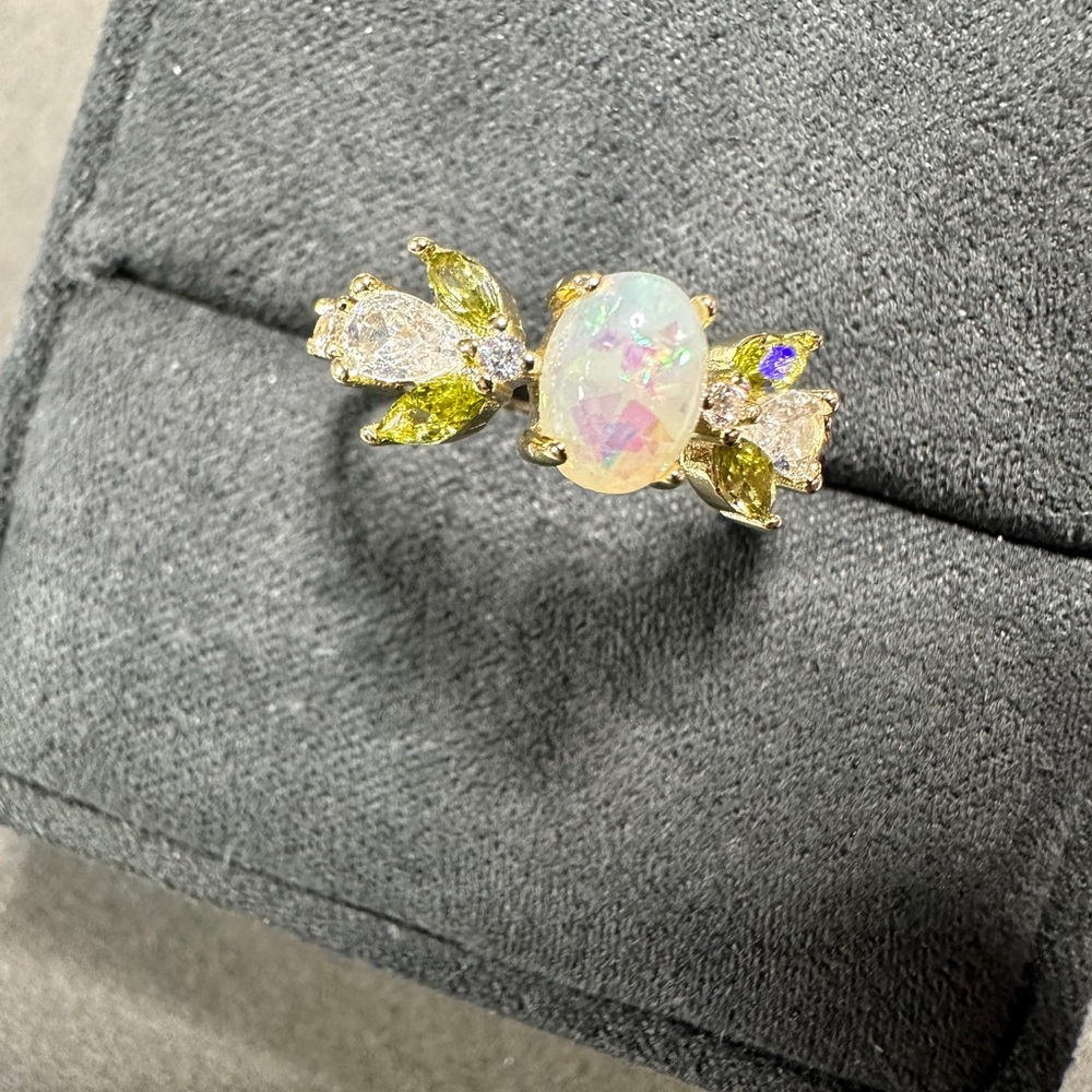 Adjustable 14K Gold Plated Opal Crystal Ring - Picture 3 of 4